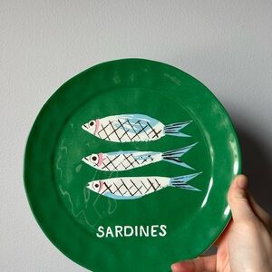Anthropologie Green Sardine Pictoral Dessert Plate Set